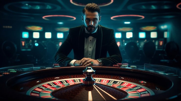 Antarmuka taruhan baccarat surgaslot. dengan tombol chip dan area taruhan